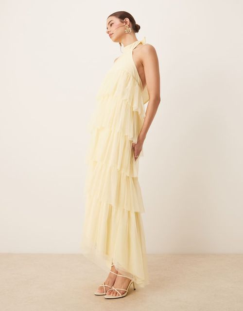 Lace & Beads | Lace & Beads backless tiered tulle maxi dress in lemon-Yellow  | Realry