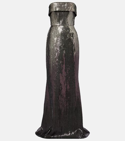 Sequined strapless bustier gown