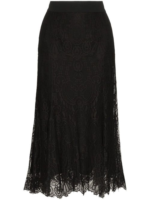 Fluted lace midi skirt - Black