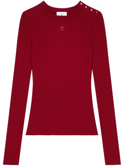 Ribbed-knit press-stud jumper - Red