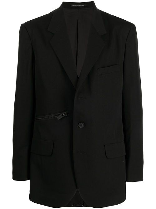 Zip-detail cotton blazer - Black