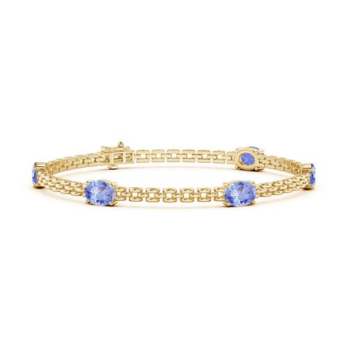 Angara 4.0 Carats Five Stone Oval Tanzanite Station Link Bracelet in 14K Yellow Gold
