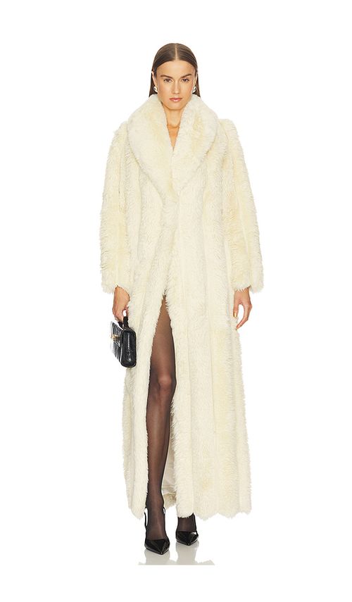 LOBA Luciana Faux Fur Maxi Coat in Cream. S. Also in