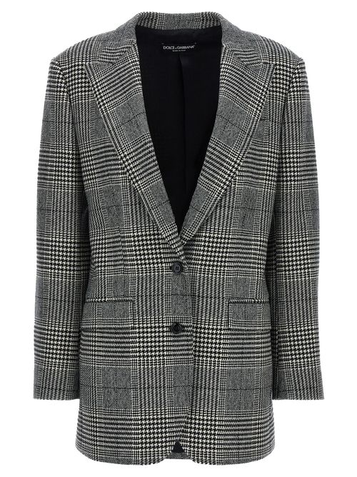 Houndstooth Wool-Cashmere Blazer — Gray
