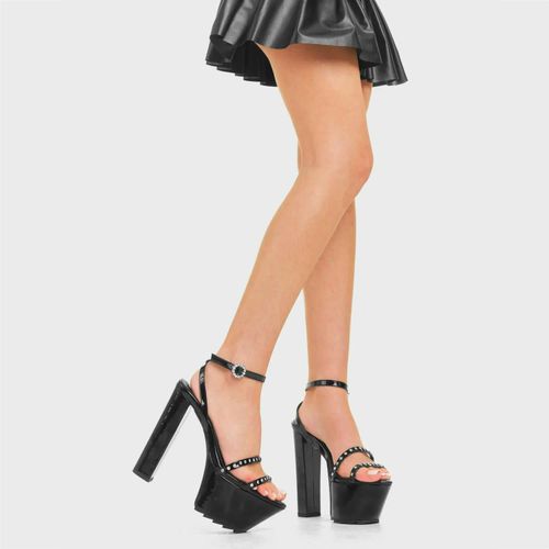 Lamoda Teenage Fantasy Black Patent Platform Sandals Chic Statement Fashion
