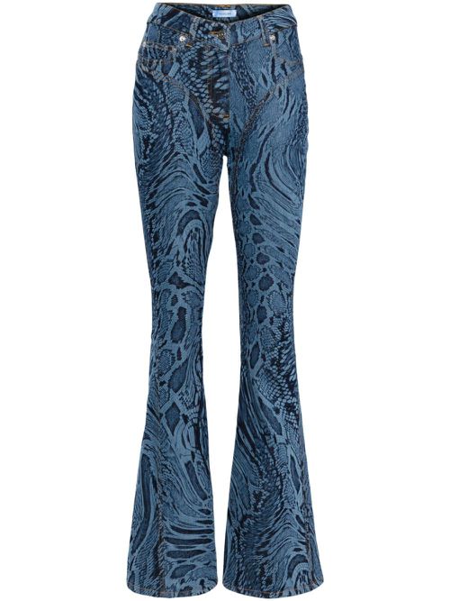 Snake-print flared jeans - Blue