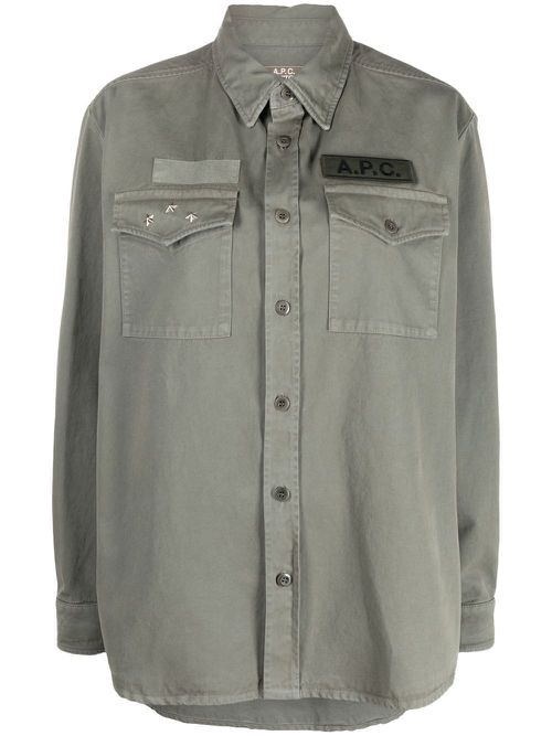 Logo-patch shirt jacket - Green