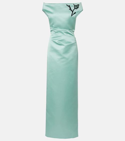 Floral off-shoulder duchesse satin gown