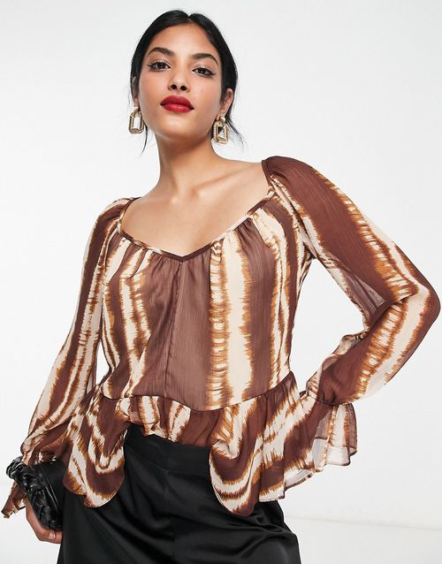 Chiffon peplum top in brown