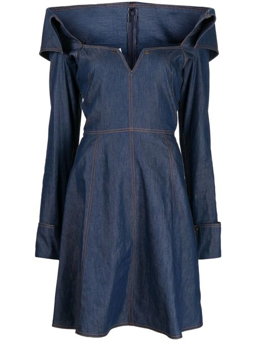 Bonded-seam washed denim minidress - Blue