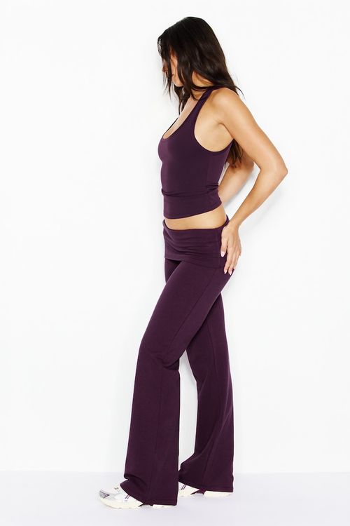 StretchTerry™ Foldover Bootcut Pants - Purple - Women Clothing