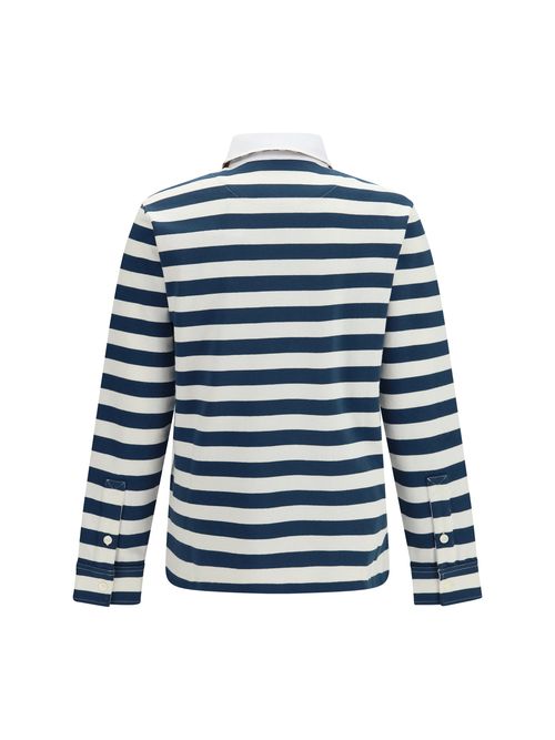 Striped Cotton Polo Shirt — Navy