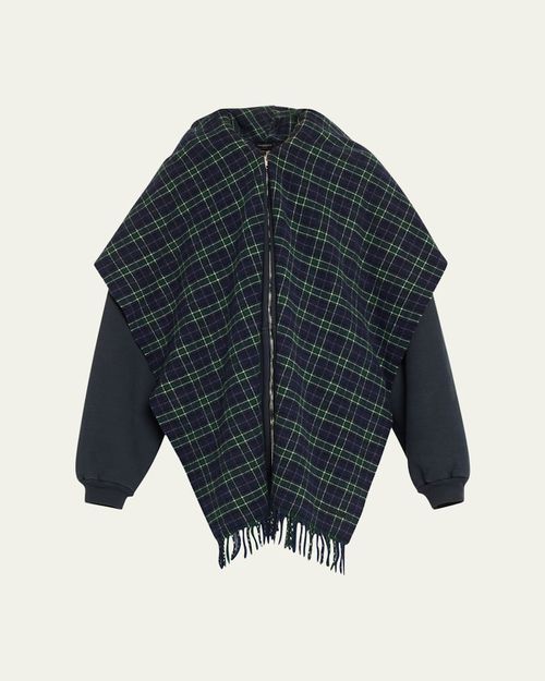 Oversized Plaid Scarf Zip Up Hoodie