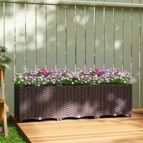 Outsunny Plastic Raised Garden Bed With Legs And Drainage Holes And Plugs In Brown
