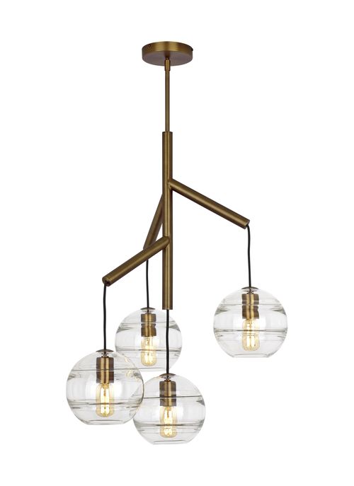 Sedona 4-Light 2700K LED Contemporary Chandelier in Aged Brass and Clear