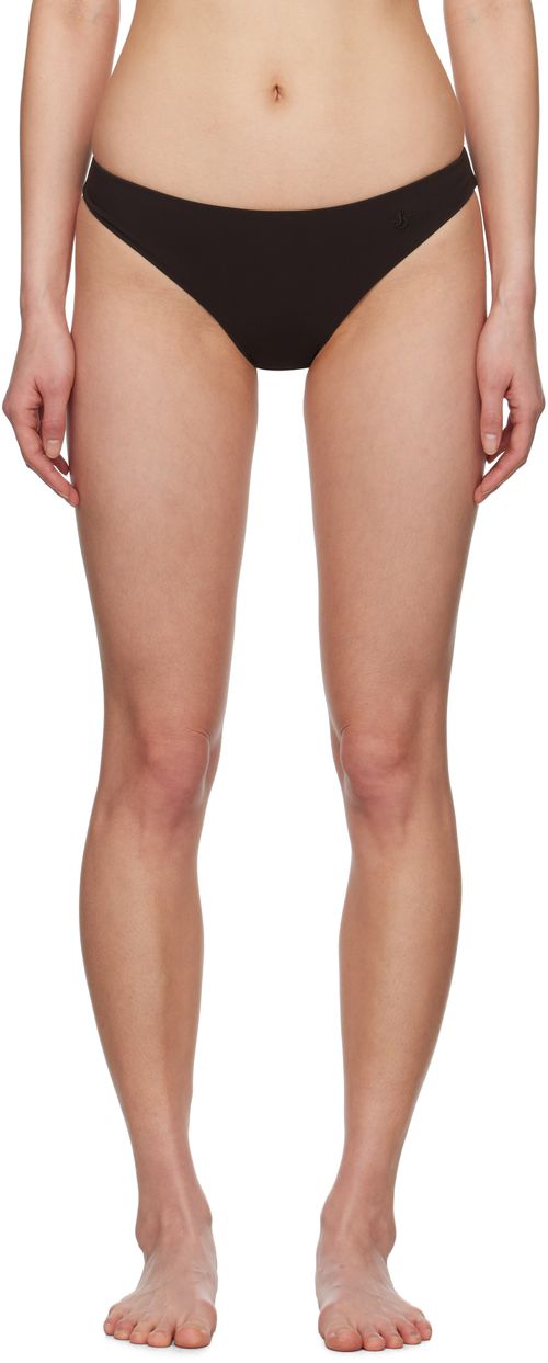 Jil Sander Brown Embroidered Logo Bikini Bottom