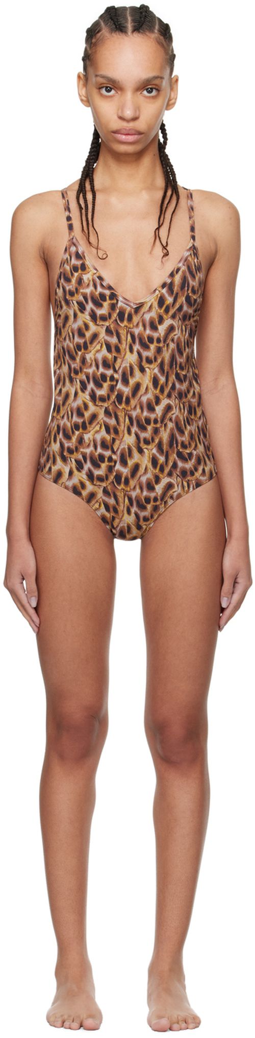 Isabel Marant Etoile Brown & Purple Swan One-Piece Swimsuit