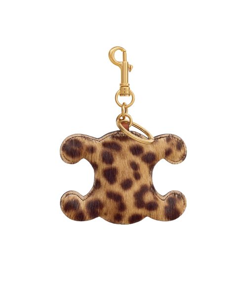 TRIOMPHE pom-pom keyring in PONY WITH LEOPARD PRINT AND CALFSKIN