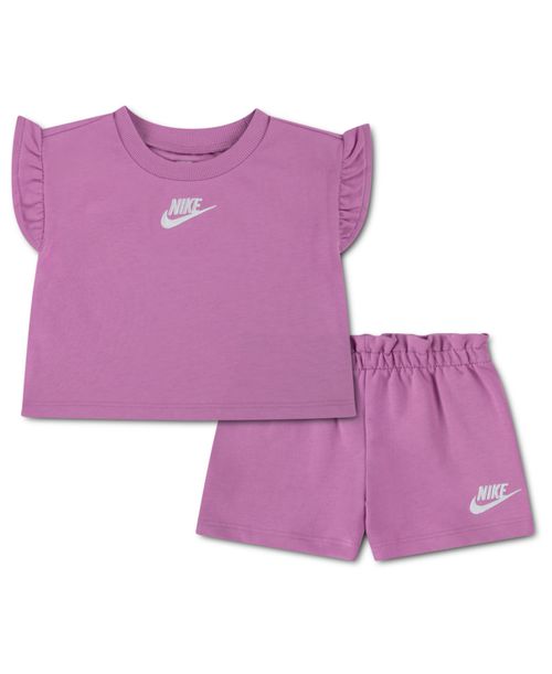 Baby Girls French Terry T-Shirt & Shorts, 2 Piece Set - Light Magenta