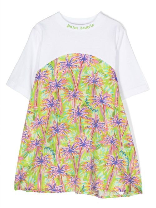 Palm-tree print T-shirt dress - White