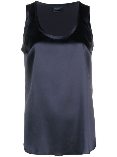 Sleeveless silk-blend tank top - Blue