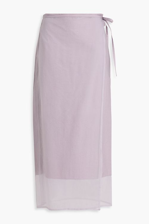 Organza-paneled cotton-blend twill midi wrap skirt - Purple - IT 38