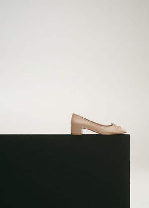 Heeled ballet flats with leather bow caramel - Woman - 