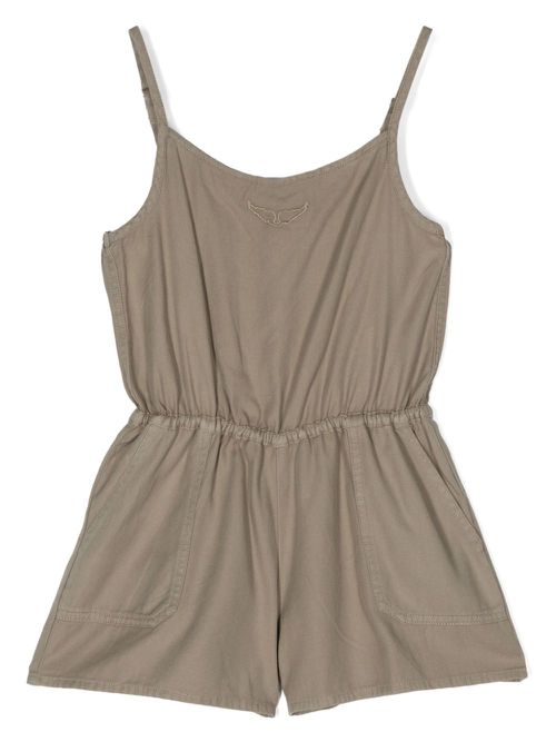 Logo-embroidered cotton playsuit - Green