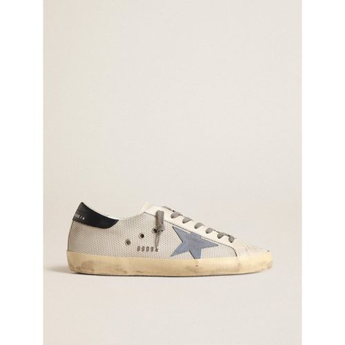 Golden Goose - Super-star In Pale Silver Mesh With Light Blue Suede Star, Man