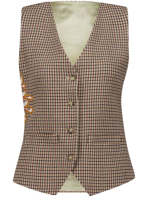 Houndstooth-pattern embroidered waistcoat - Brown