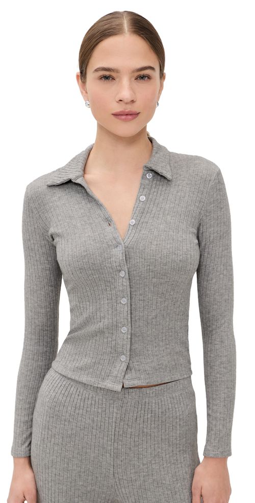 Mia Ribbed Cardigan Heather Grey