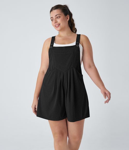 Pockets Waffle Casual Plus Size Overalls  - Black