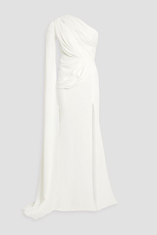 One-sleeve draped crepe gown