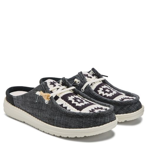 Women's Wendy Slip Cottage Crochet Mule Shoes (Black/White Multi)