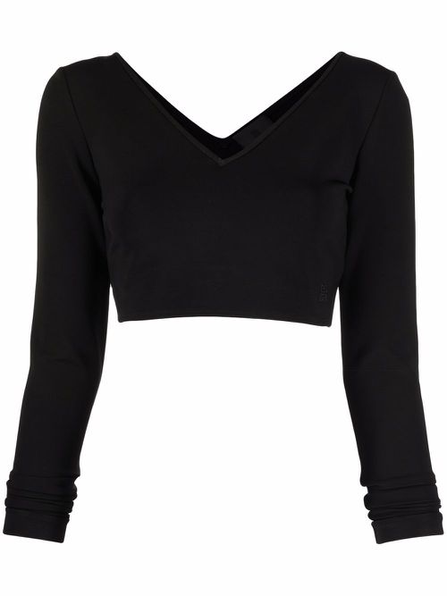 V-neck long-sleeve top - Black