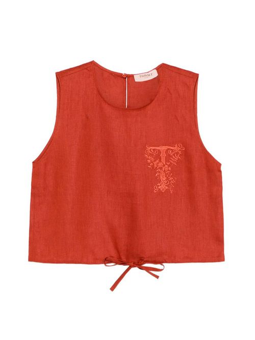 Top With Drawstring And `T` Embroidery