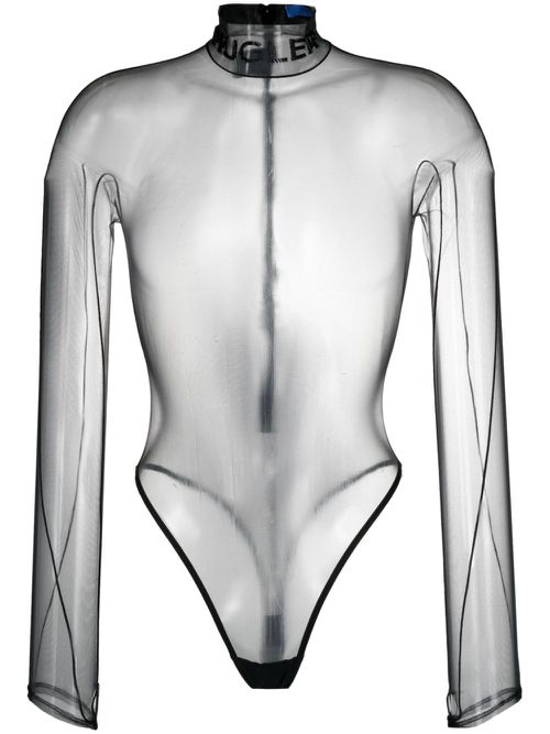Logo-embossed sheer bodysuit - Black