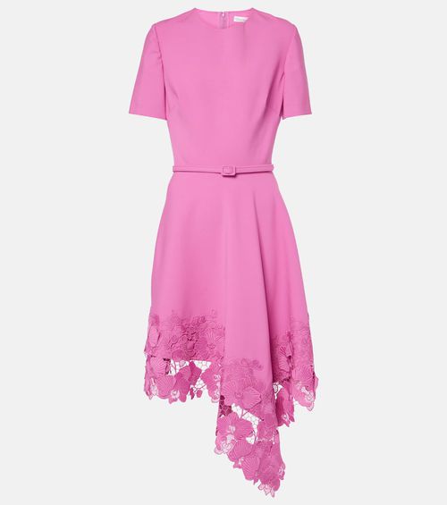 Floral lace-trimmed midi dress