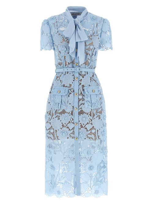 Lace Floral Midi Dress — Blue