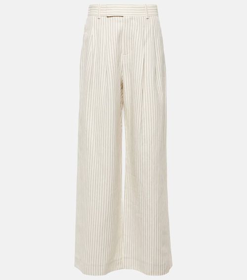 Mid-rise cotton and linen wide-leg pants