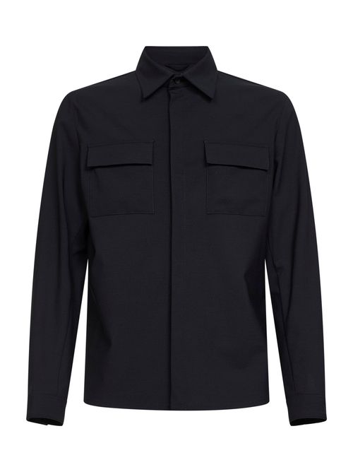 Bi-Stretch Virgin Wool Shirt — Navy