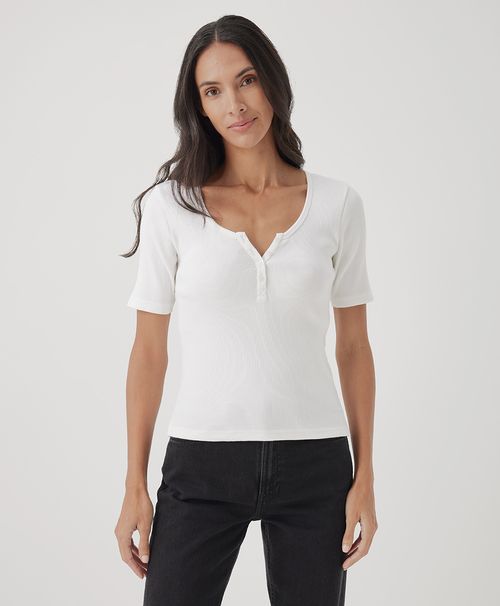 Women's White Favorite Rib Henley Top