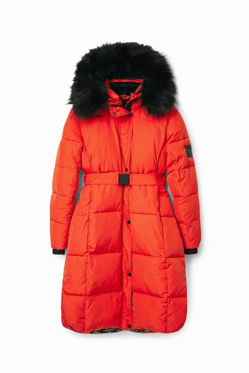 Long padded coat with belt