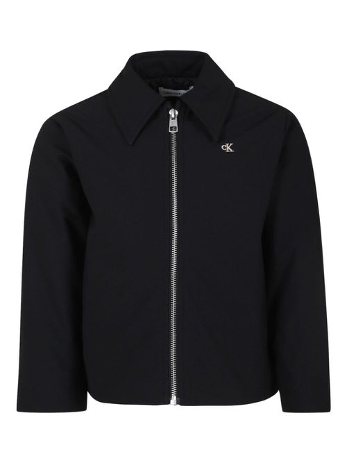 Logo-embroidered shirt jacket - Black