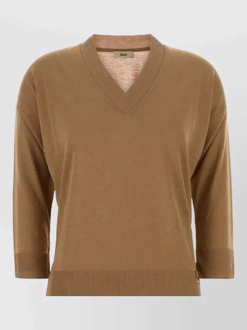 Herno - lyocell blend v neck ribbed top