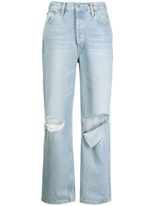 Ripped-detail straight-leg jeans - Blue