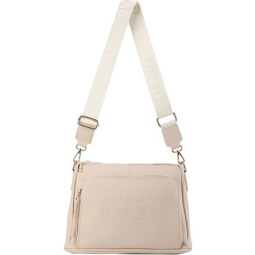 Jfy Zip Top 2 Compartments Canvas Strap Crossbody Handbag In Light Beige
