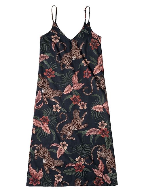 Women's Soleia Leopard-Print Cotton Slip Nightie - Navy