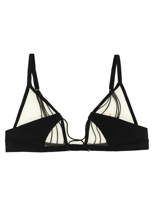 Sheer Tulle-Insert Triangle Bra Top — Black
