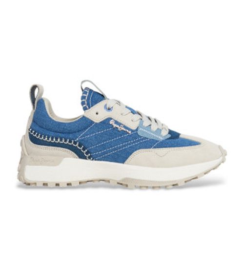 Pepe Jeans for woman. PLS60046 Lucky Denim blue leather trainers (41), Flat, Laces, Casual